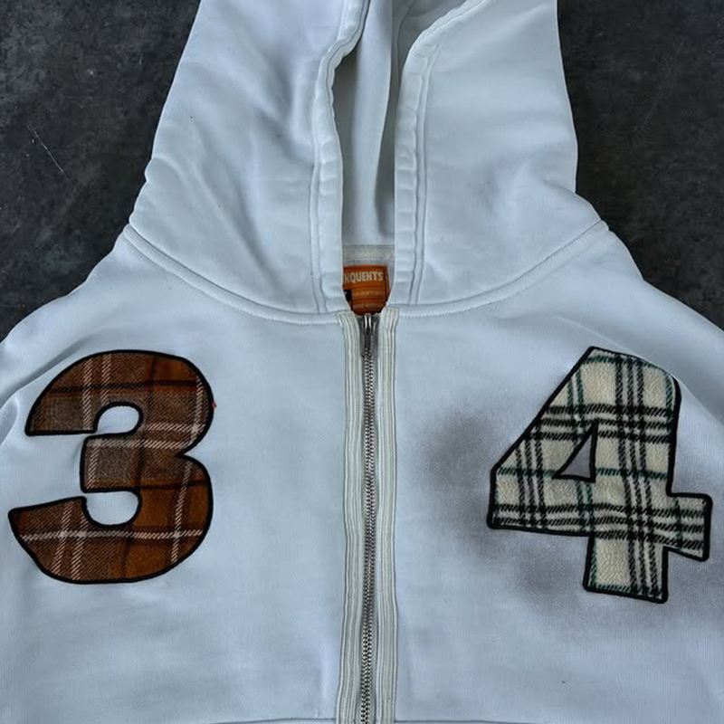 applique embroidery hoodie manufacturer Men Vintage Zip up applique embroidery hoodie